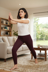 Wine Shsuvia Women's High Waist Stretchable Cotton Legging-Soft slim fit tights for gym, yoga and daily wear.