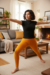 Mustard Shsuvia Women's High Waist Stretchable Cotton Legging-Soft slim fit tights for gym, yoga and daily wear.