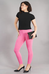 Baby Pink Shsuvia Women's High Waist Stretchable Cotton Legging-Soft slim fit tights for gym, yoga and daily wear.