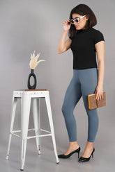 Airforce Green Shsuvia Women's High Waist Stretchable Cotton Legging-Soft slim fit tights for gym, yoga and daily wear.