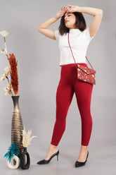 Maroon Shsuvia Women's High Waist Stretchable Cotton Legging-Soft slim fit tights for gym, yoga and daily wear.