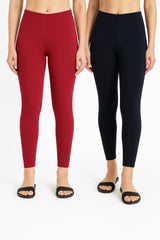 Shsuvia Women Cropped Leggings – Pack of 2 RED & Dark Navy
