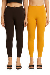 Shsuvia Women Cropped Leggings – Pack of 2 Coffee Brown & Mustard