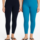 Shsuvia Women Cropped Leggings – Pack of 2 Dark Navy & Turquoise blue