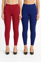 Shsuvia Women Cropped Leggings – Pack of 2 RED & Old Royal