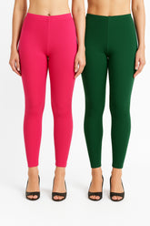 Shsuvia Women Cropped Leggings – Pack of 2 Rani Rose & Bottle Green