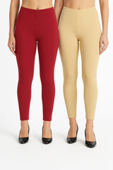 Shsuvia Women Cropped Leggings – Pack of 2 RED & Skin