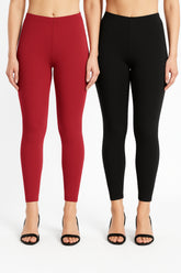 Shsuvia Women Cropped Leggings – Pack of 2 RED & Black