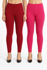 Shsuvia Women Cropped Leggings – Pack of 2 RED & Rani Rose