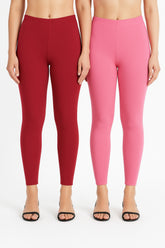Shsuvia Women Cropped Leggings – Pack of 2 RED & Baby Pink