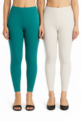 Shsuvia Women Cropped Leggings – Pack of 2 Rama Green & Off White