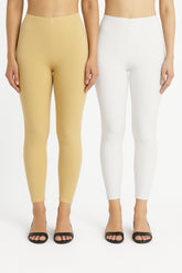 Shsuvia Women Cropped Leggings – Pack of 2 Skin & White