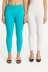 Shsuvia Women Cropped Leggings – Pack of 2 Sky Blue & White