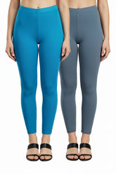 Shsuvia Women Cropped Leggings – Pack of 2 Turquoise blue & Airforce Green