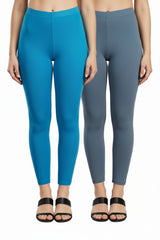 Shsuvia Women Cropped Leggings – Pack of 2 Turquoise blue & Airforce Green