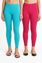 Shsuvia Women Cropped Leggings – Pack of 2 Sky Blue & Rani Rose