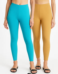 Shsuvia Women Cropped Leggings – Pack of 2 Sky Blue & Stone