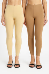 Shsuvia Women Cropped Leggings – Pack of 2 Skin & Biscuit