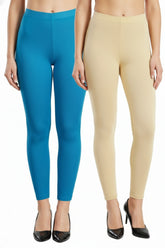 Shsuvia Women Cropped Leggings – Pack of 2 Turquoise blue & Skin