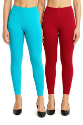 Shsuvia Women Cropped Leggings – Pack of 2 Sky Blue & Maroon