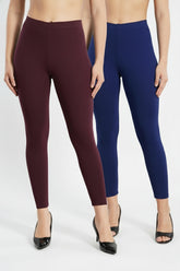 Shsuvia Women Cropped Leggings – Pack of 2 Wine & Old Royal