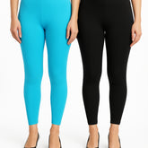 Shsuvia Women Cropped Leggings – Pack of 2 Sky Blue & Black