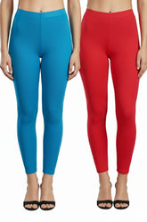 Shsuvia Women Cropped Leggings – Pack of 2 Turquoise blue & Coral