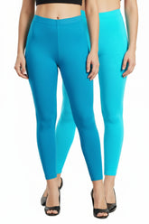Shsuvia Women Cropped Leggings – Pack of 2 Turquoise blue & Sky Blue