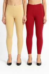 Shsuvia Women Cropped Leggings – Pack of 2 Skin & RED