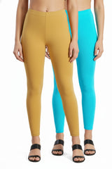 Shsuvia Women Cropped Leggings – Pack of 2 Stone & Sky Blue