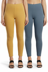 Shsuvia Women Cropped Leggings – Pack of 2 Stone & Airforce Green