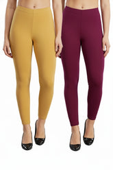 Shsuvia Women Cropped Leggings – Pack of 2 Stone & Majentha