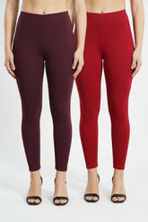 Shsuvia Women Cropped Leggings – Pack of 2 Wine & Maroon