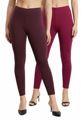 Shsuvia Women Cropped Leggings – Pack of 2 Wine & Majentha