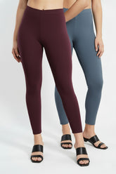 Shsuvia Women Cropped Leggings – Pack of 2 Wine & Airforce Green