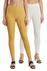 Shsuvia Women Cropped Leggings – Pack of 2 Stone & Off White