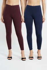 Shsuvia Women Cropped Leggings – Pack of 2 Wine & Dark Navy