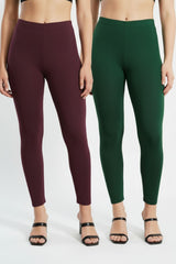 Shsuvia Women Cropped Leggings – Pack of 2 Wine & Bottle Green
