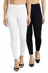 Shsuvia Women Cropped Leggings – Pack of 2 White & Dark Navy