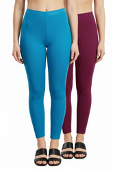 Shsuvia Women Cropped Leggings – Pack of 2 Turquoise blue & Majentha