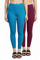 Shsuvia Women Cropped Leggings – Pack of 2 Turquoise blue & Majentha