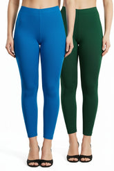 Shsuvia Women Cropped Leggings – Pack of 2 Turquoise blue & Bottle Green