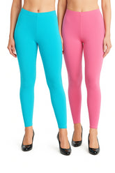 Shsuvia Women Cropped Leggings – Pack of 2 Sky Blue & Baby Pink
