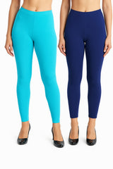 Shsuvia Women Cropped Leggings – Pack of 2 Sky Blue & Old Royal