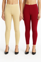 Shsuvia Women Cropped Leggings – Pack of 2 Skin & Maroon