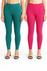Shsuvia Women Cropped Leggings – Pack of 2 Rama Green & Rani Rose