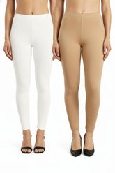 Shsuvia Women Cropped Leggings – Pack of 2 White & Biscuit