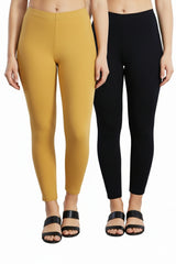 Shsuvia Women Cropped Leggings – Pack of 2 Stone & Dark Navy