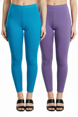 Shsuvia Women Cropped Leggings – Pack of 2 Turquoise blue & Lavender