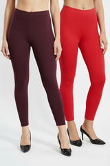 Shsuvia Women Cropped Leggings – Pack of 2 Wine & Coral